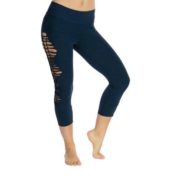 MahaDevi Design Malaya Yoga Tights with Braided Leg in Teal - Picture 6 of 7